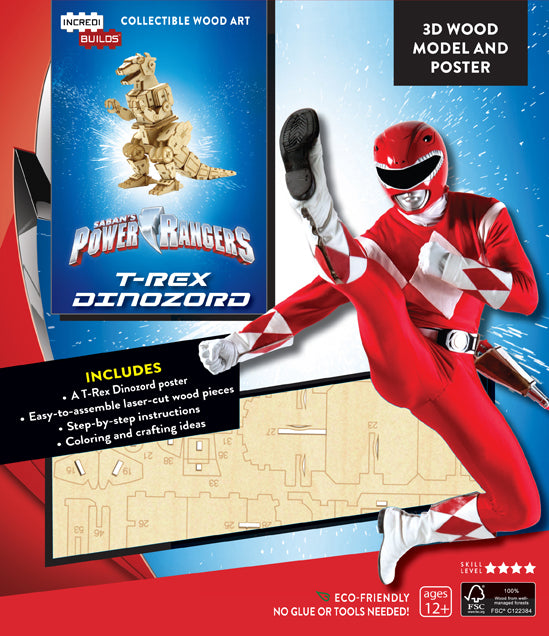 IncrediBuilds: Power Rangers: T-Rex Dinozord 3D Wood Model and Poster